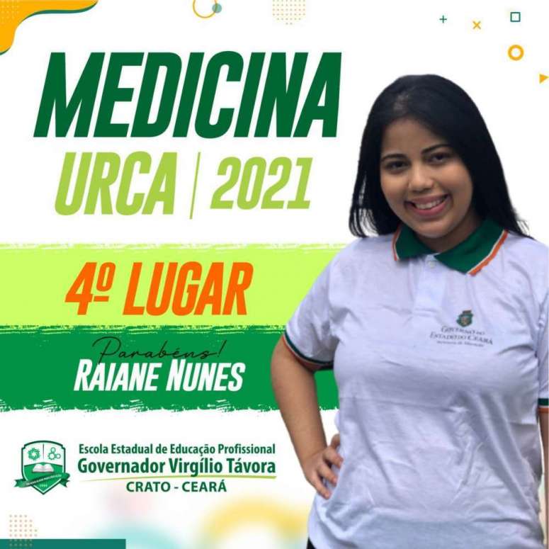 A CREDE 18 parabeniza a aluna da EEEP Gov. Virgílio Távora, Raiane Nunes, pela aprovação em 4º lugar no vestibular de Medicina da Universidade Regional do Cariri – URCA