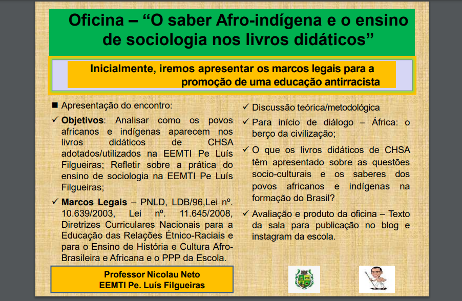 Professor Nicolau Neto realiza oficina sobre saberes afro-indígenas nos livros didáticos